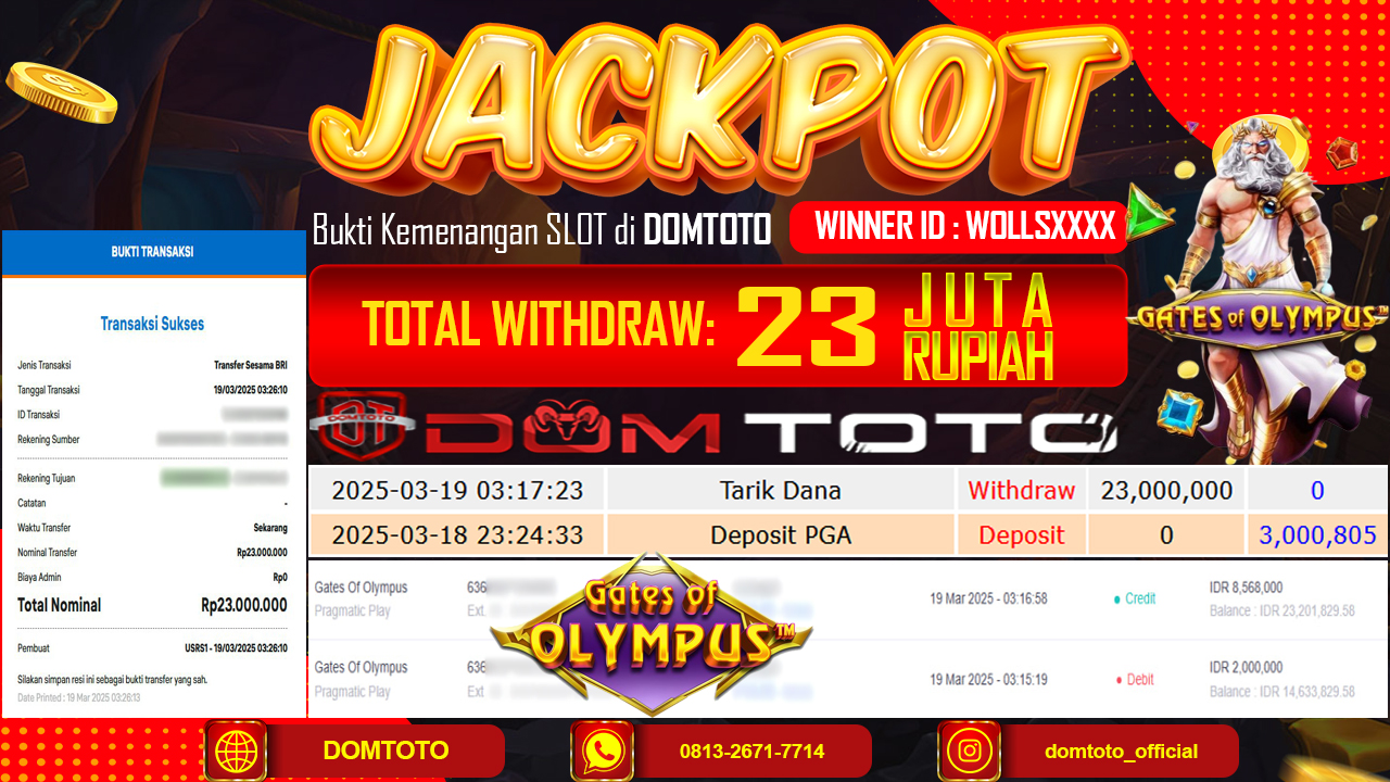 JACKPOT SLOT GATES OF OLYMPUS  19 MARET 2025